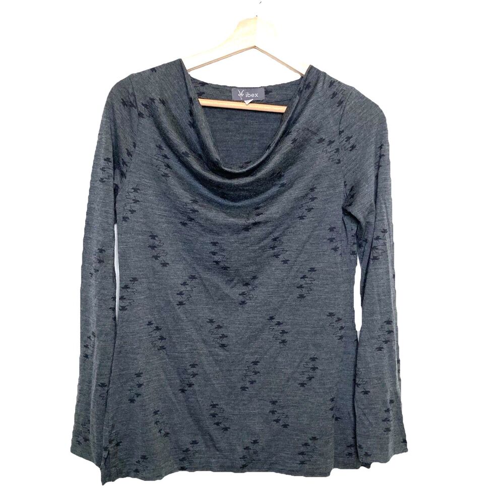 Ibex Merino Wool Diana Cowl Neck Sweater Gray Long Sleeve Womens Size Small